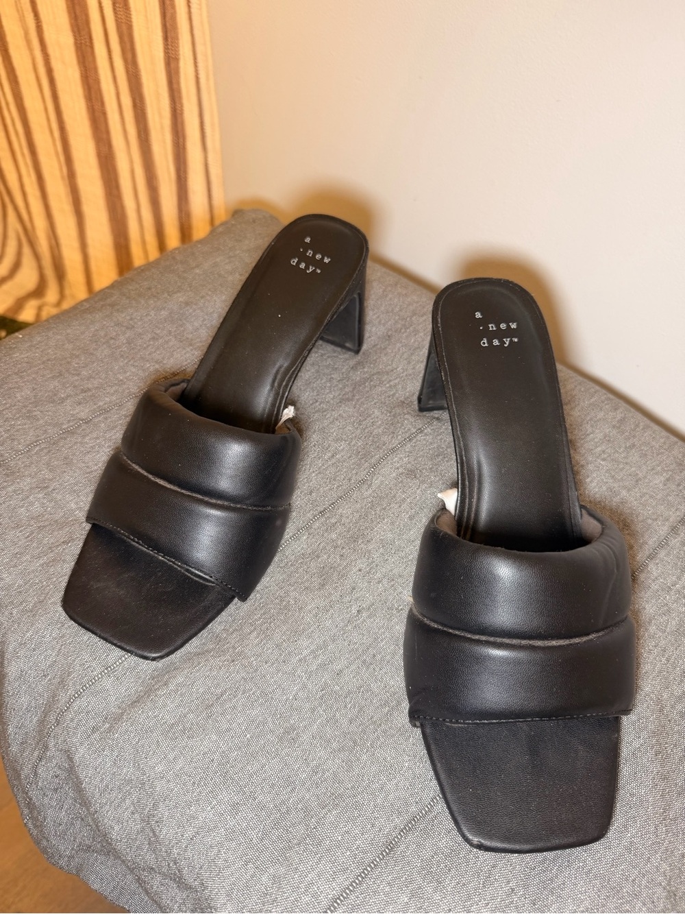 & New Day Black Padded Block Heel Slide